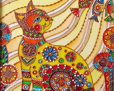 Tranh kính con mèo nghệ thuật sắc màu - mẫu 28