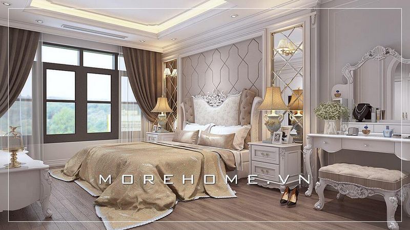 Morehome nhận thiết kế, thi công và sản xuất nội thất phòng ngủ tân cổ điển cao cấp cho chung cư, biệt thự, nhà phố, khách sạn...